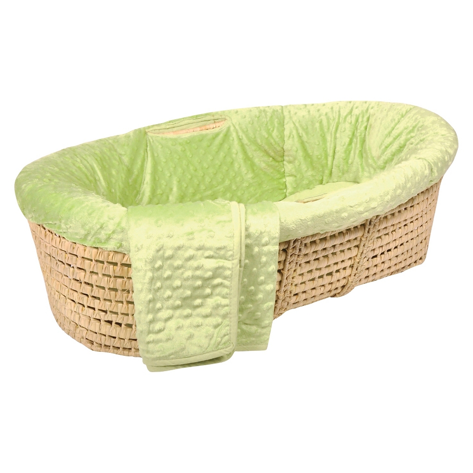 Dimple Velour Moses Basket Set   Green by Tadpoles