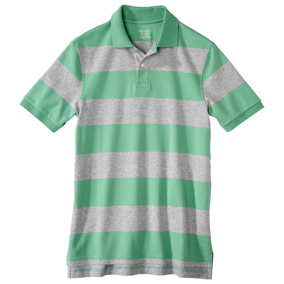 Mens Classic Fit Stripe Polo Shirt Green Gray S