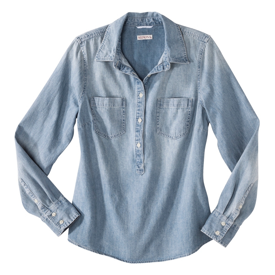 Merona Petites Long Sleeve Denim Shirt   Blue LP