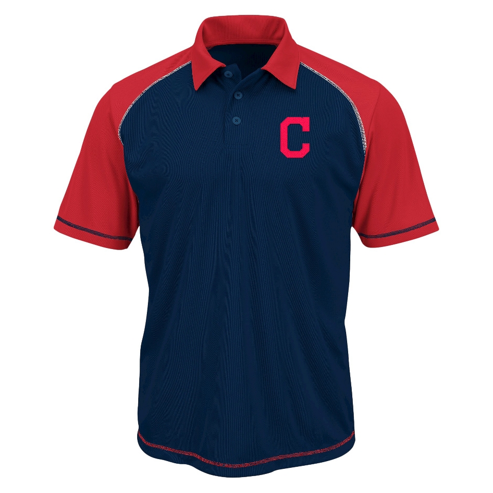 MLB Mens Cleveland Indians Synthetic Polo T Shirt   Navy/Red (L)