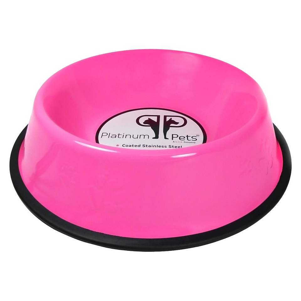 Platinum Pets Stainless Steel Embossed Non Tip Dog Bowl   Pink (3 Cup)