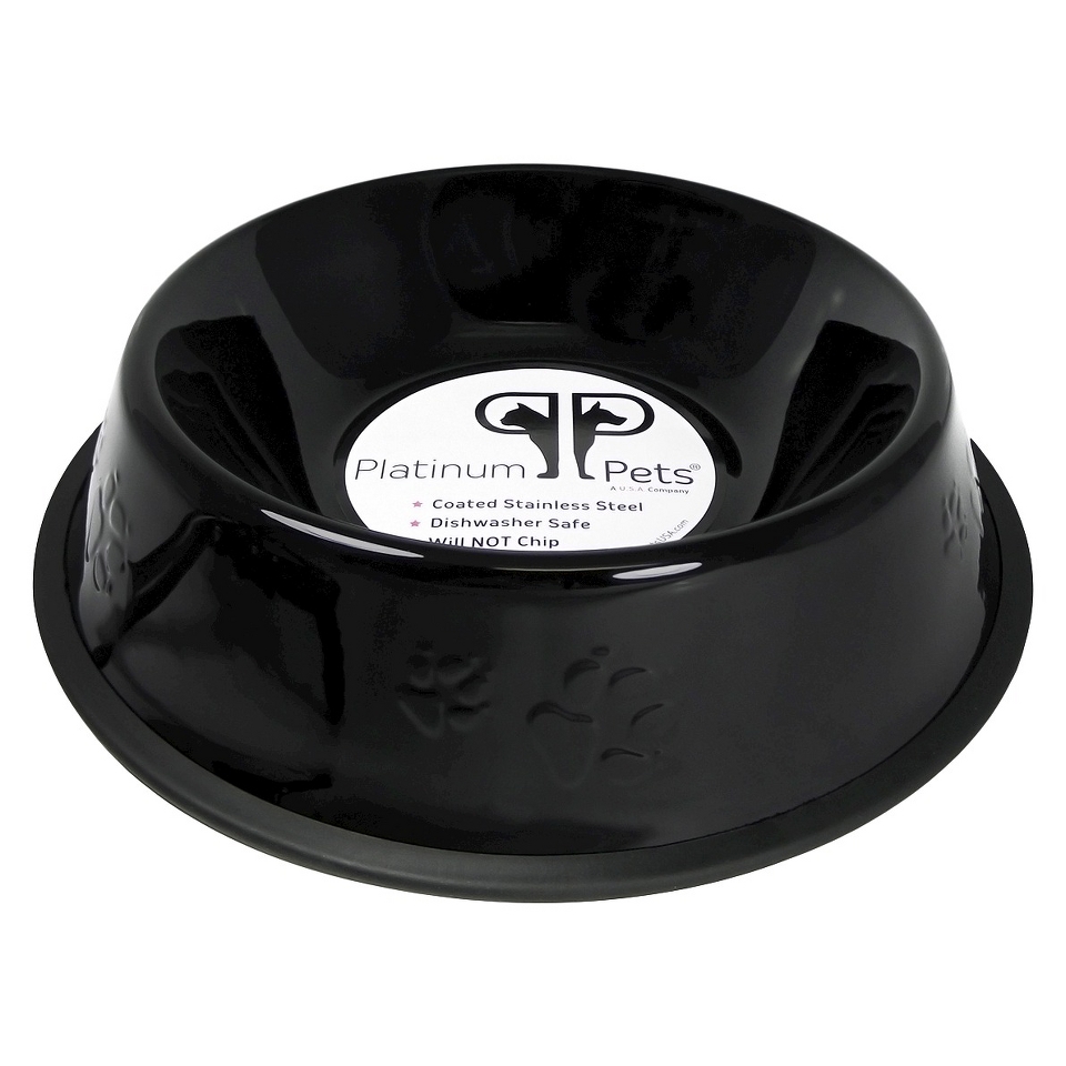 Platinum Pets Stainless Steel Embossed Non Tip Dog Bowl   Black (7 Cup)