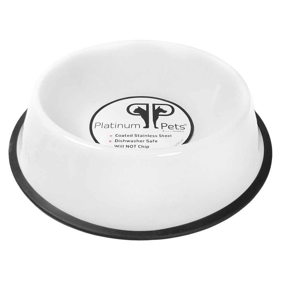 Platinum Pets Stainless Steel Embossed Non Tip Dog Bowl   White (7 Cup)