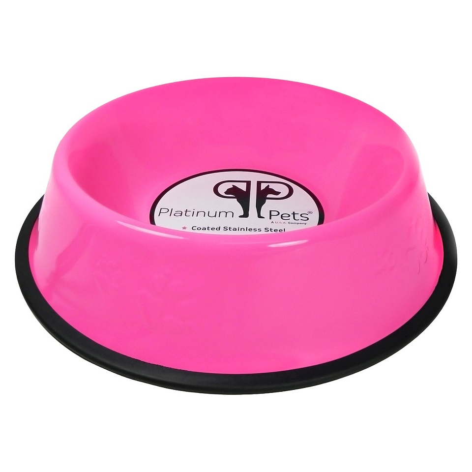 Platinum Pets Stainless Steel Embossed Non Tip Dog Bowl   Pink (7 Cup)
