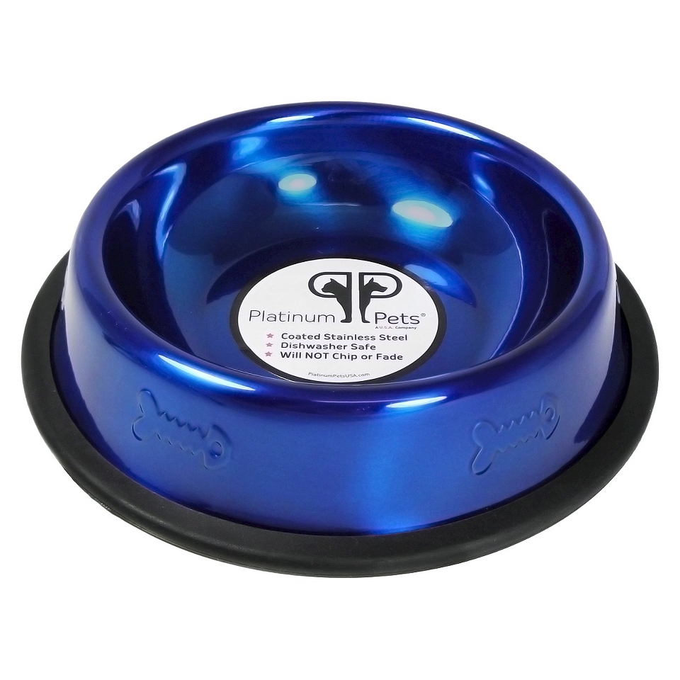 Platinum Pets Stainless Steel Embossed Non Tip Cat Bowl   Blue (1 Cup)