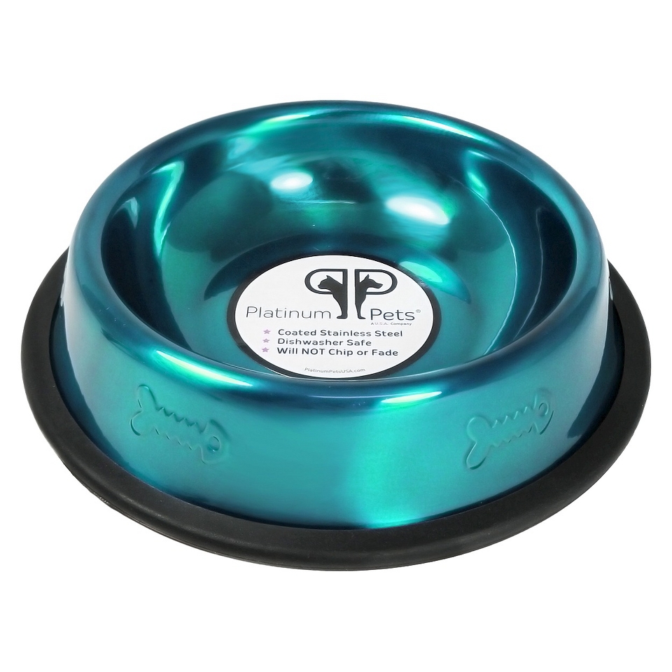 Platinum Pets Stainless Steel Embossed Non Tip Cat Bowl   Teal (1 Cup)