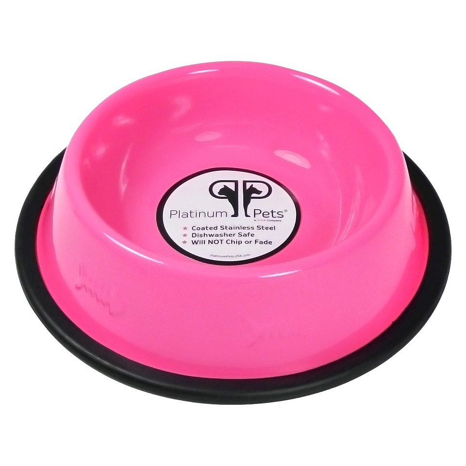 Platinum Pets Stainless Steel Embossed Non Tip Cat Bowl   Pink (1 Cup)