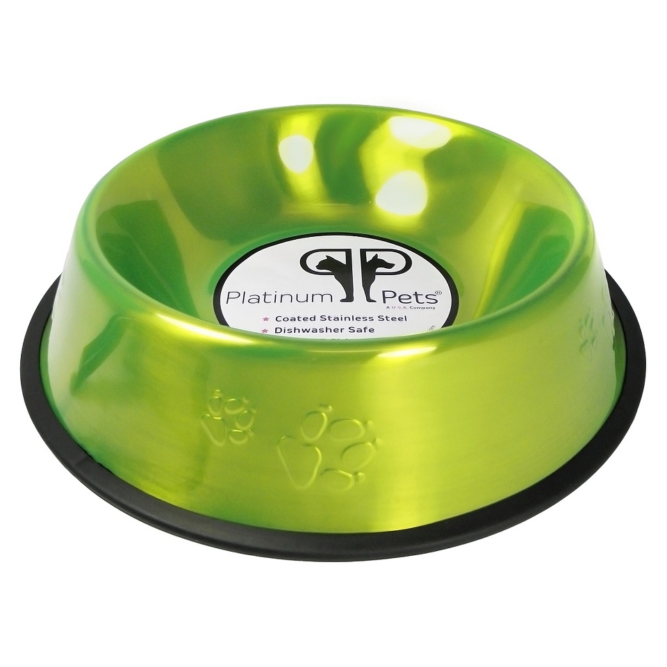 Platinum Pets Stainless Steel Embossed Non Tip Dog Bowl   Corona Lime (7 Cup)