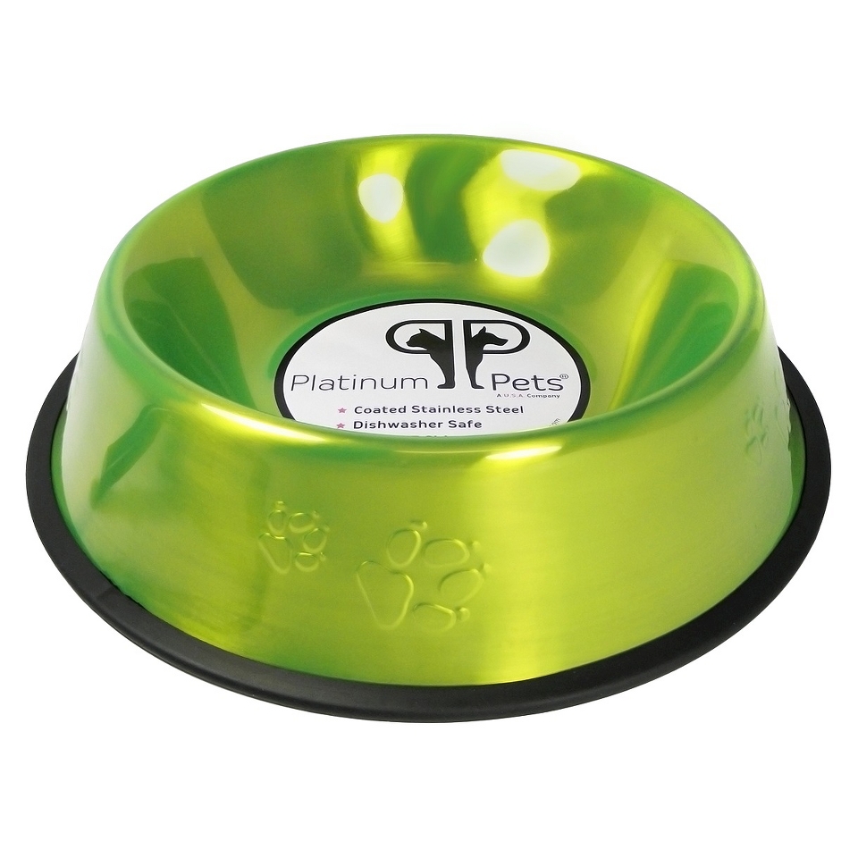 Platinum Pets Stainless Steel Embossed Non Tip Dog Bowl   Corona Lime (12 Cup)