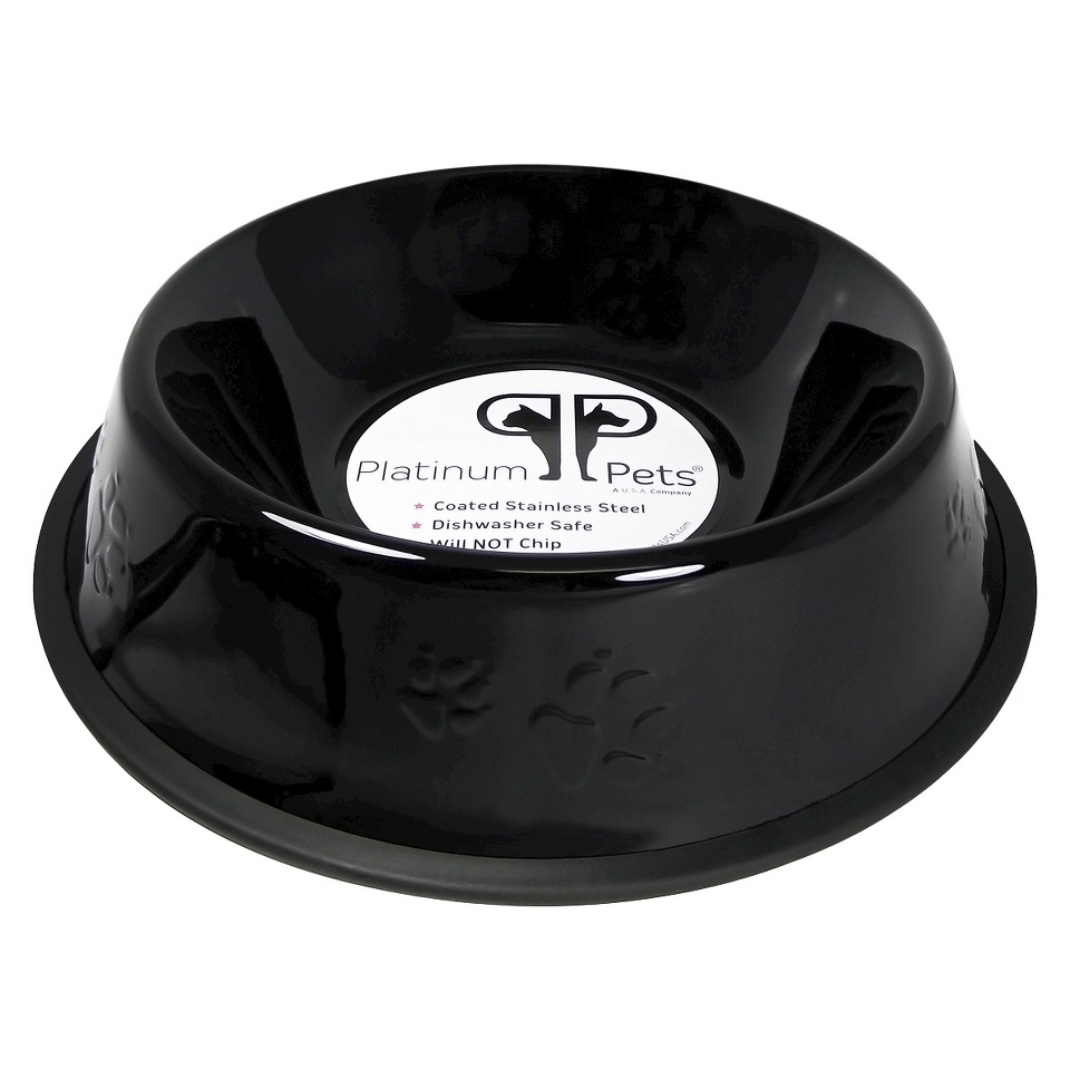 Platinum Pets Stainless Steel Embossed Non Tip Dog Bowl   Black (3 Cup)