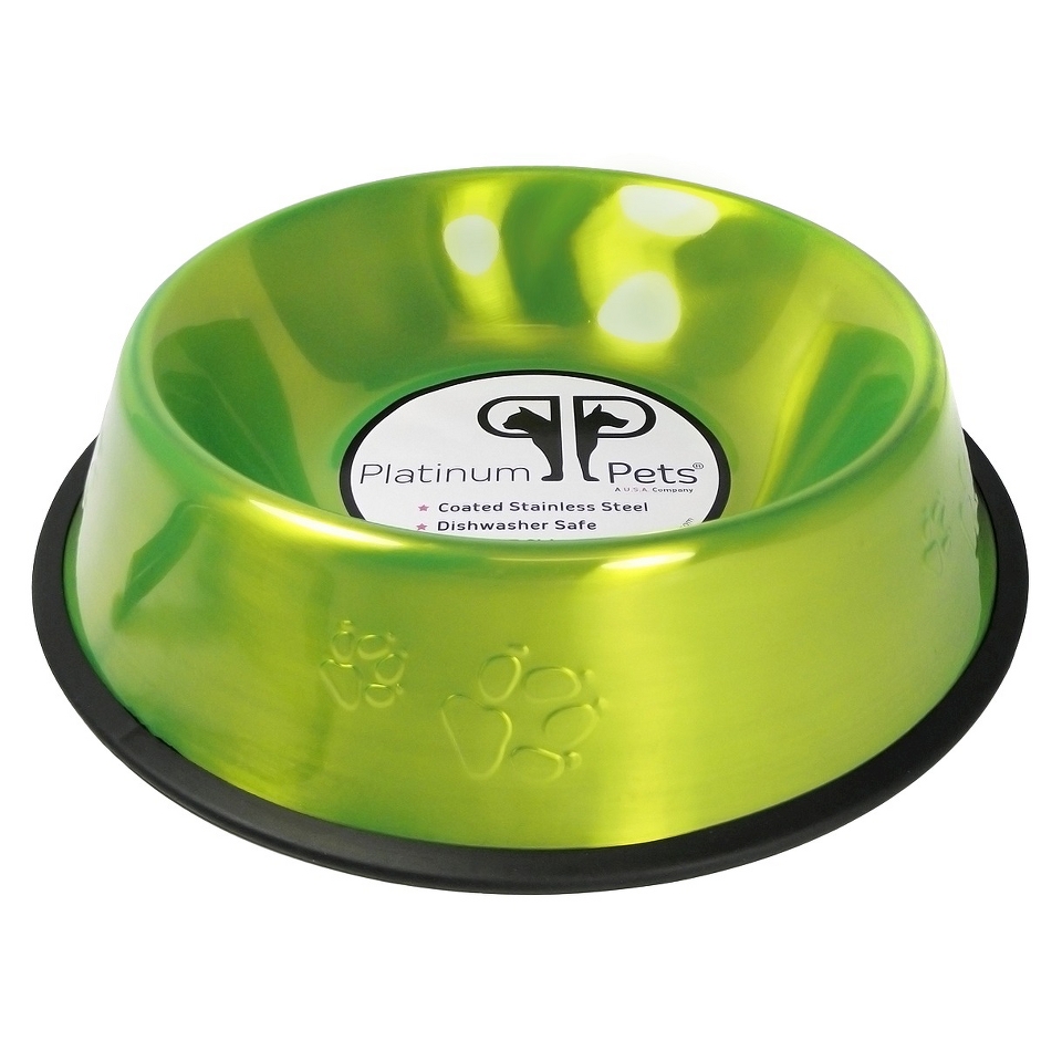 Platinum Pets Stainless Steel Embossed Non Tip Dog Bowl   Corona Lime (2 Cup)