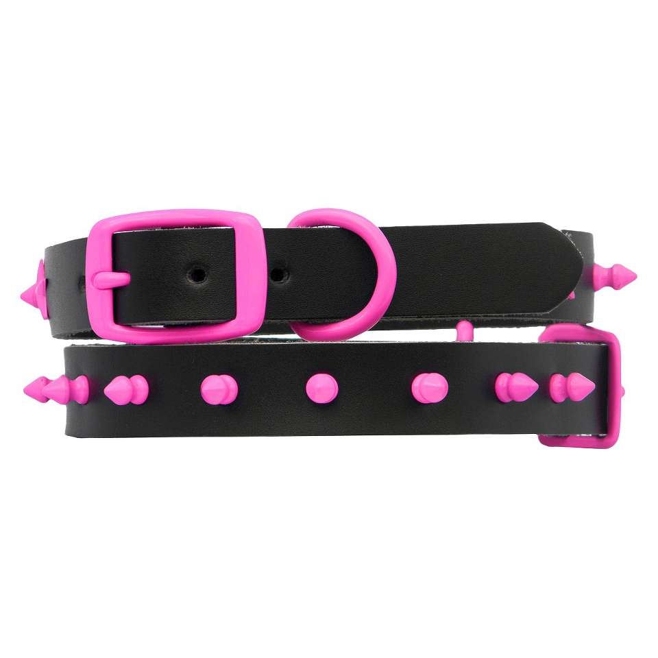 Platinum Pets Black Genuine Leather Dog Collar with Spikes   Pink (9.5   12.5)