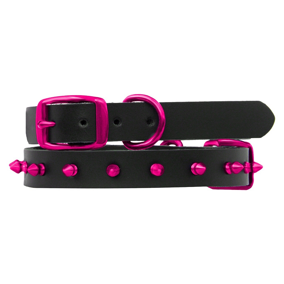 Platinum Pets Black Genuine Leather Dog Collar with Spikes   Raspberry (9.5  