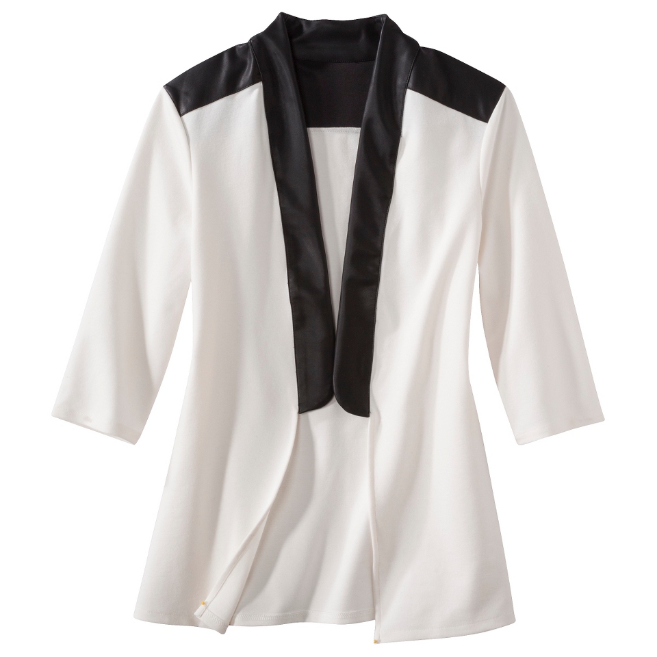labworks Womens Plus Size Faux Leather Trim Tuxedo Jacket   White LP