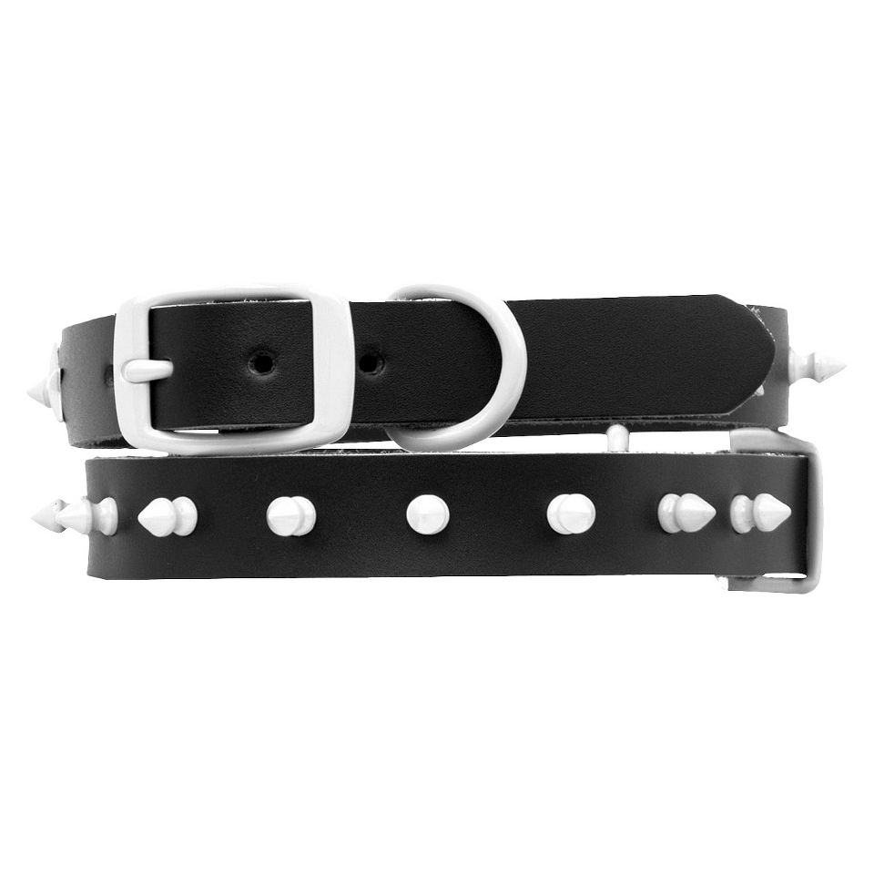 Platinum Pets Black Genuine Leather Dog Collar with Spikes   White (11   15)