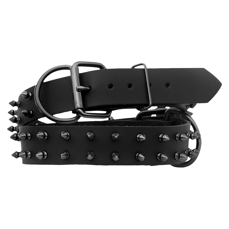 Platinum Pets Black Genuine Leather Dog Collar with Spikes   Black (20 24)