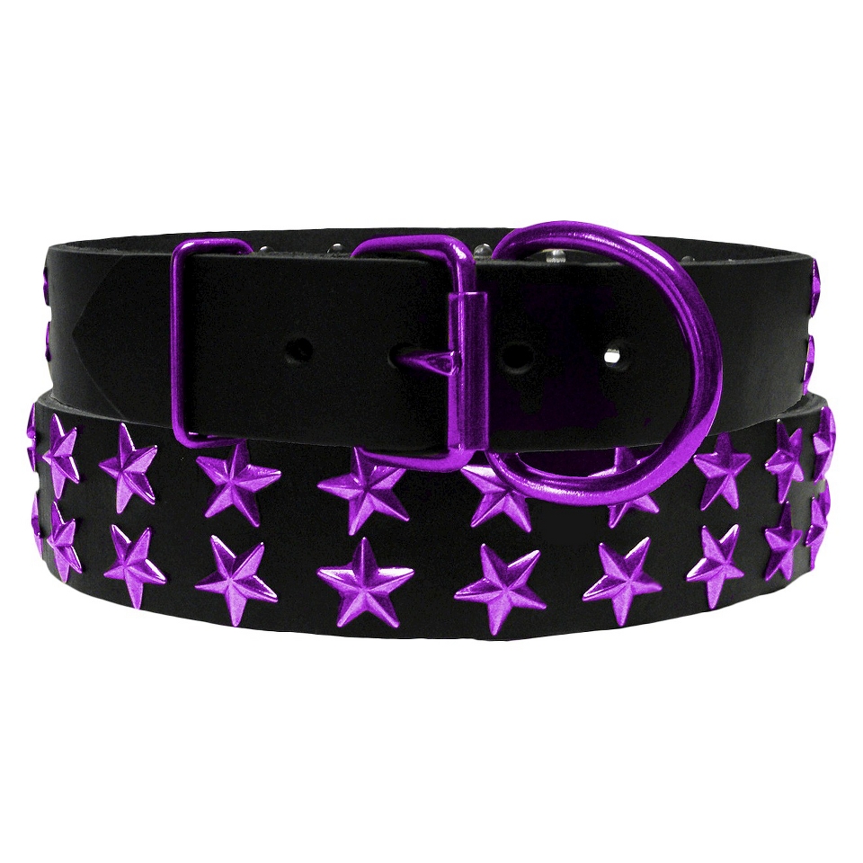 Platinum Pets Black Genuine Leather Dog Collar with Stars   Purple (20 24)