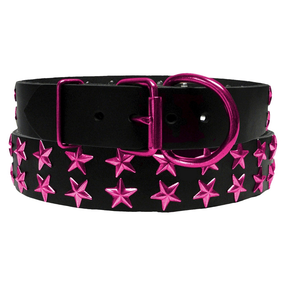 Platinum Pets Black Genuine Leather Dog Collar with Spikes   Raspberry (20 24)