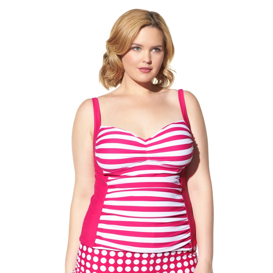 Womens Plus Size Front Ruched Tankini Swim Top   Fire Red/White 24W