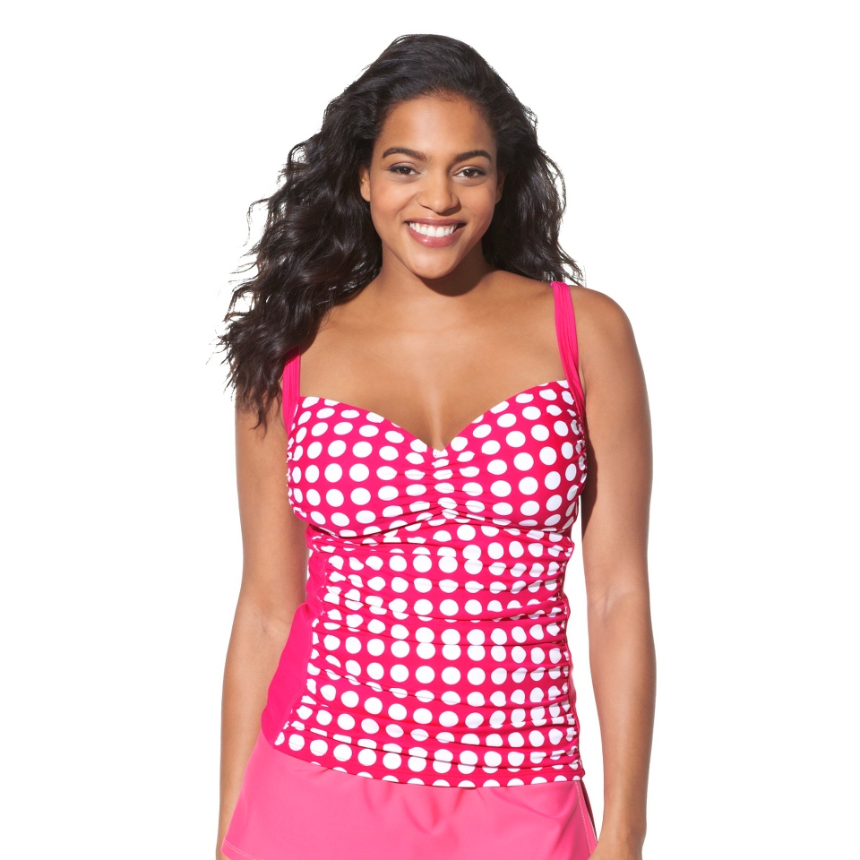 Womens Plus Size Ruched Tankini Swim Top   Fire Red/White 24W