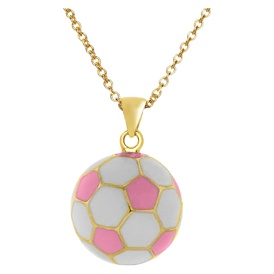 Lily Nily 18K Gold Overlay Enamel Childrens Soccer Ball Pendant   Pink/White