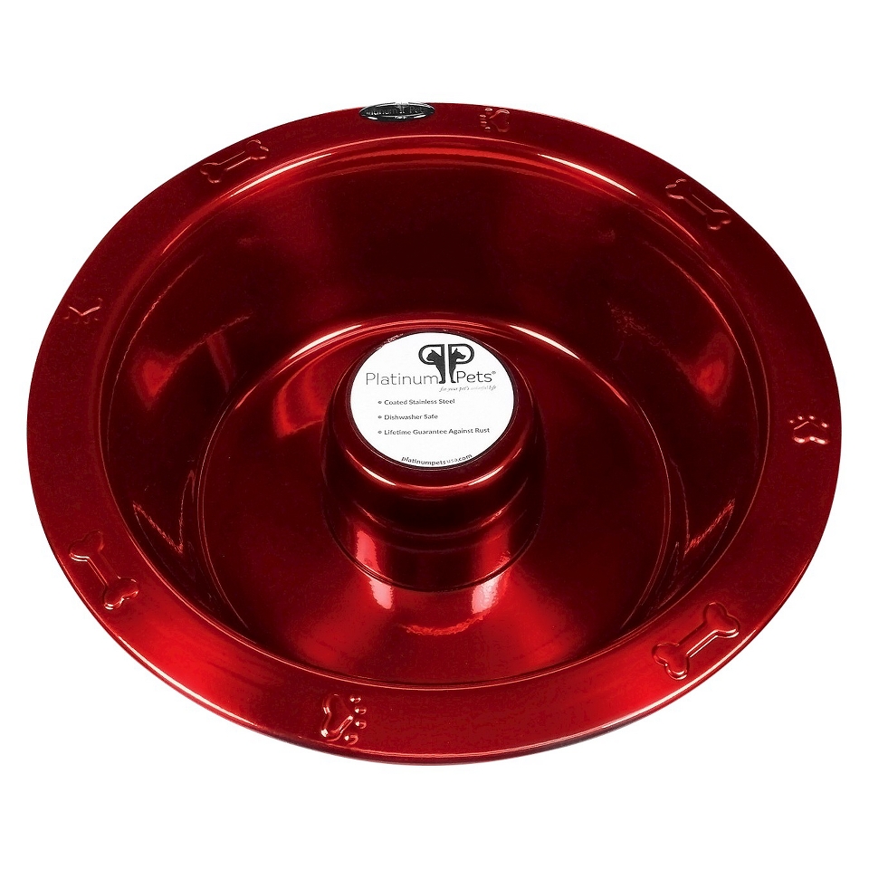 Platinum Pets Stainless Steel Non Embossed Slow Eating Bowl   Red