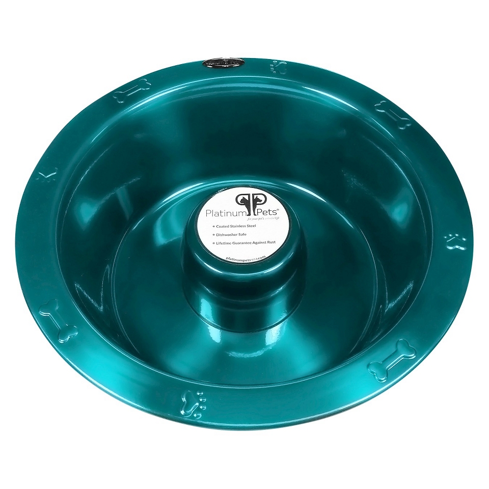 Platinum Pets Stainless Steel Non Embossed Slow Eating Bowl   Teal