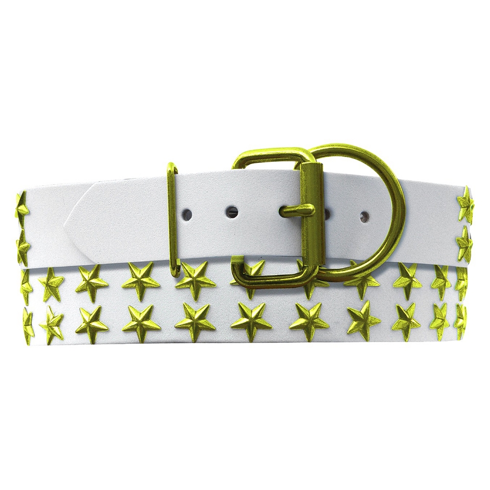 Platinum Pets White Genuine Leather Dog Collar with Stars   Corona Lime ( 20 