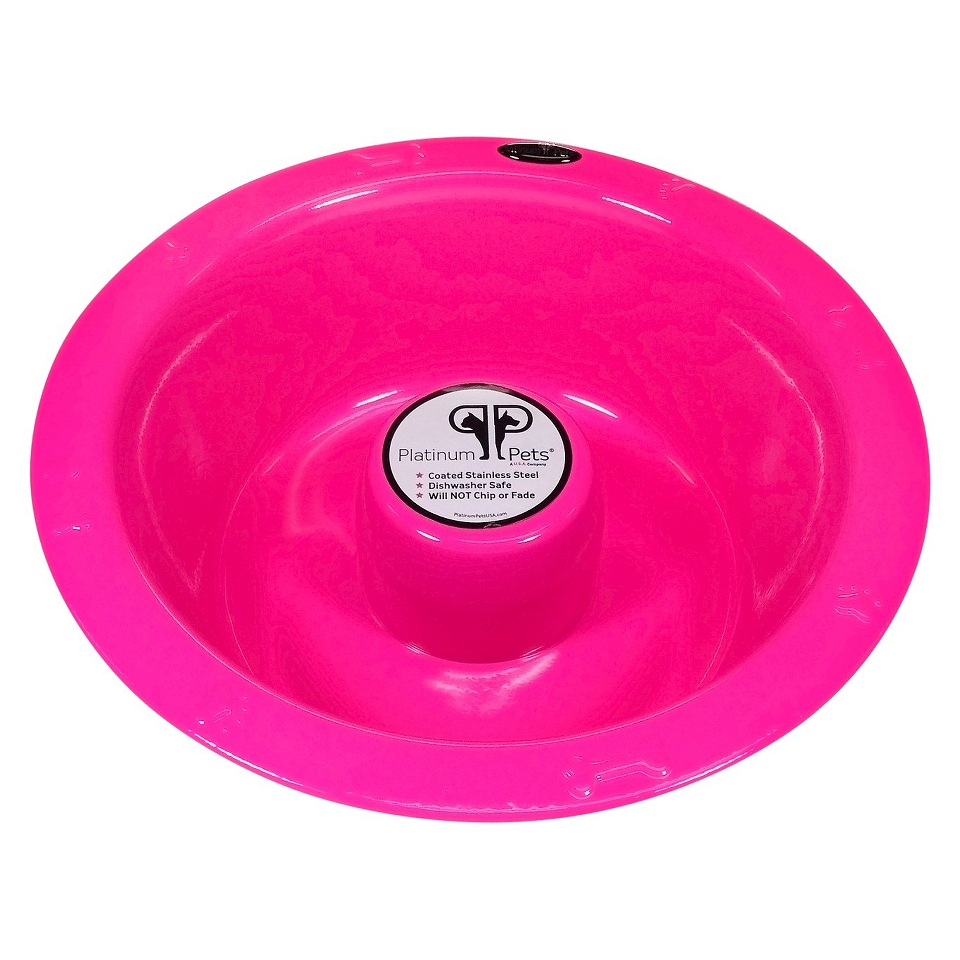 Platinum Pets Stainless Steel Non Embossed Slow Eating Bowl   Pink