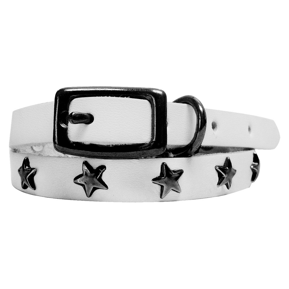 Platinum Pets White Genuine Leather Cat and Puppy Collar with Stars   Black (7.
