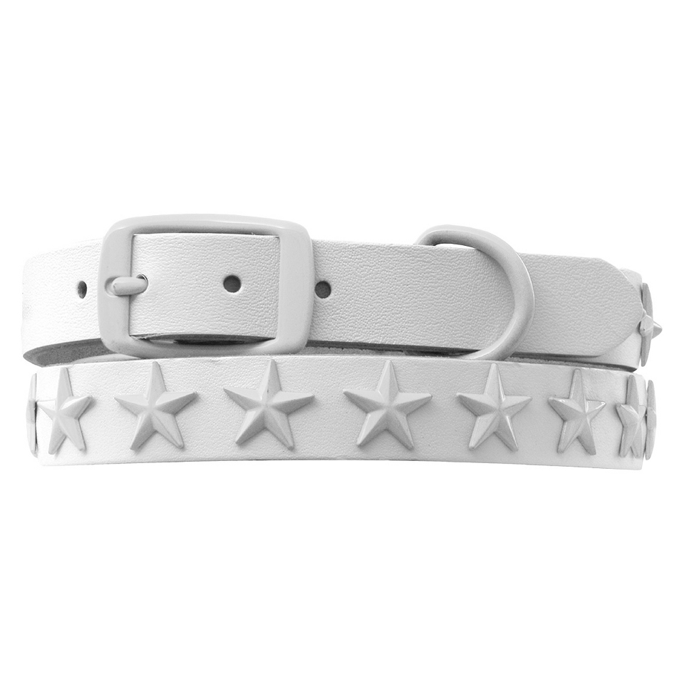 Platinum Pets White Genuine Leather Dog Collar with Stars   White (11   15)