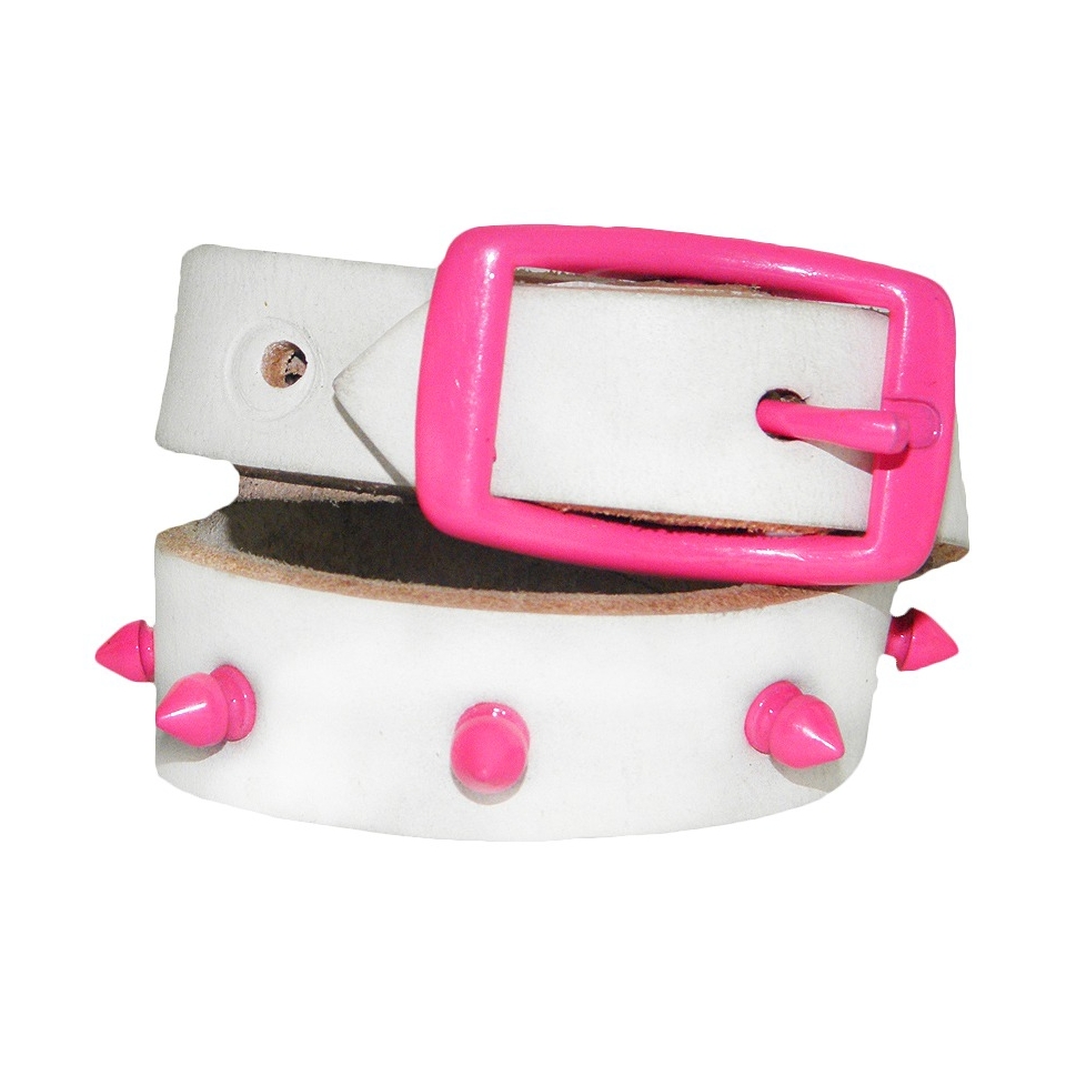 Platinum Pets White Genuine Leather Dog Collar with Spikes   Pink (17 20)