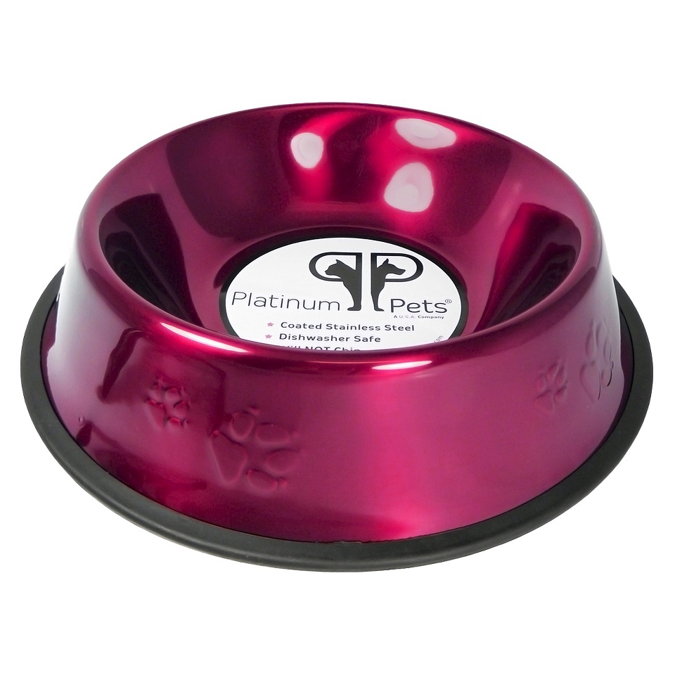 Platinum Pets Stainless Steel Embossed Non Tip Dog Bowl   Raspberry (12 Cup)