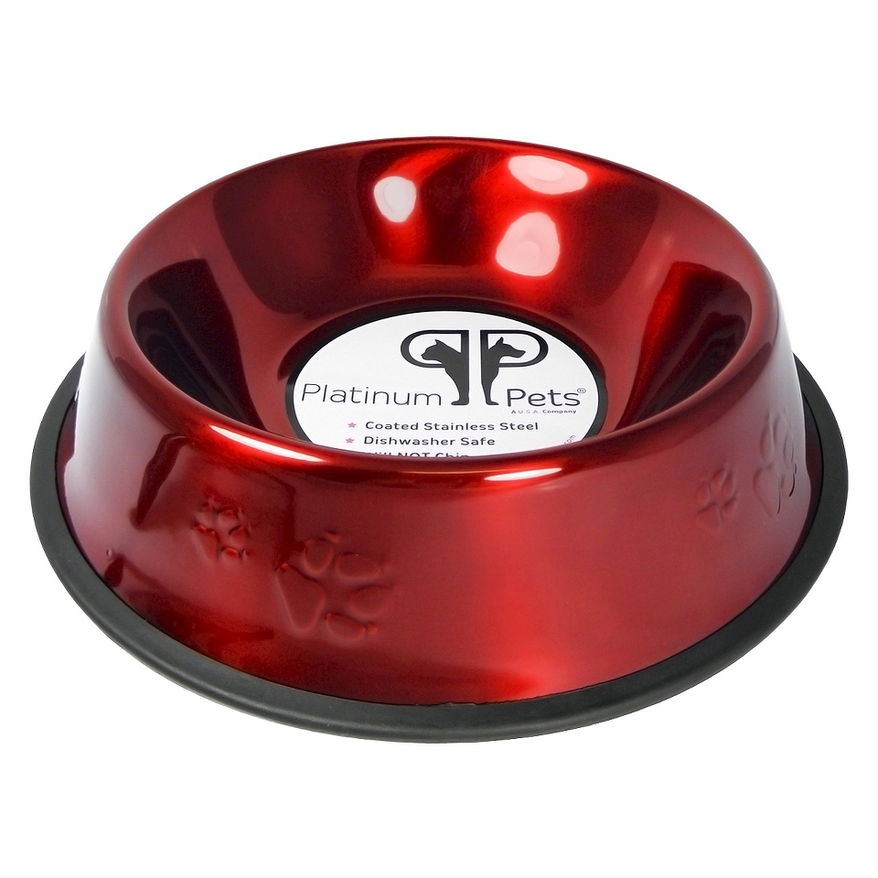 Platinum Pets Stainless Steel Embossed Non Tip Dog Bowl   Red (12 Cup)