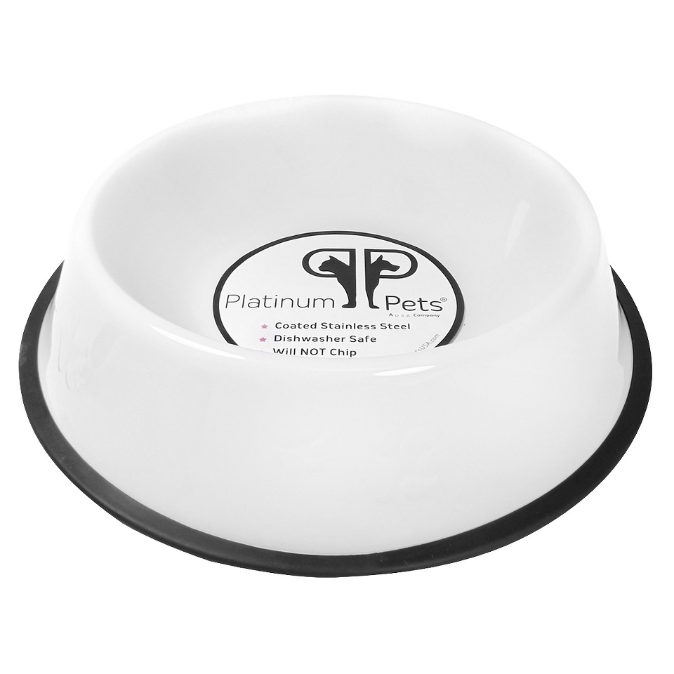 Platinum Pets Stainless Steel Embossed Non Tip Dog Bowl   White (12 Cup)