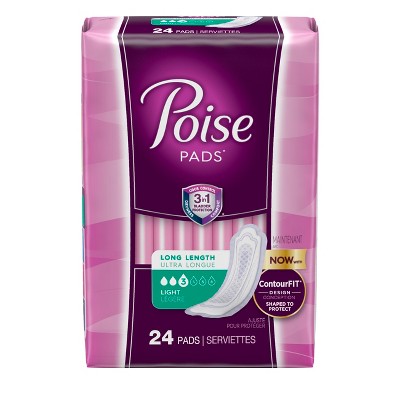 Poise Incontinence Pads -  Light Absorbency -  Long Length -  24ct