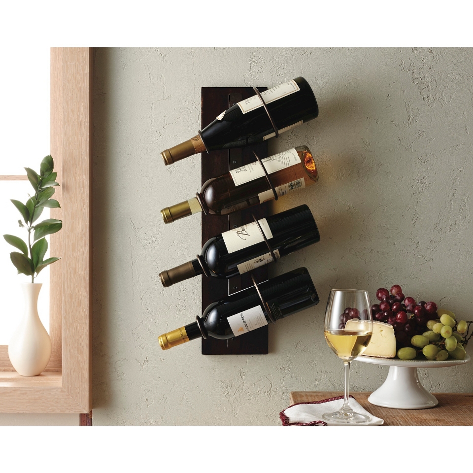 Wine Holder 4 Bottle Wine Holder with Metal Rings   Chocolate