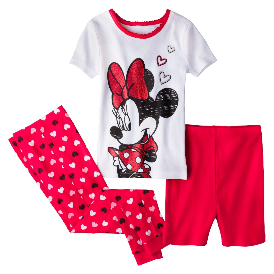 Disney Minnie Mouse Toddler Girls 3 Piece Pajama Set   Red 4T