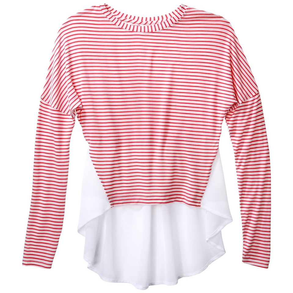 Xhilaration Juniors Striped Top with Chiffon Back   Hot Lips Red XS(1)