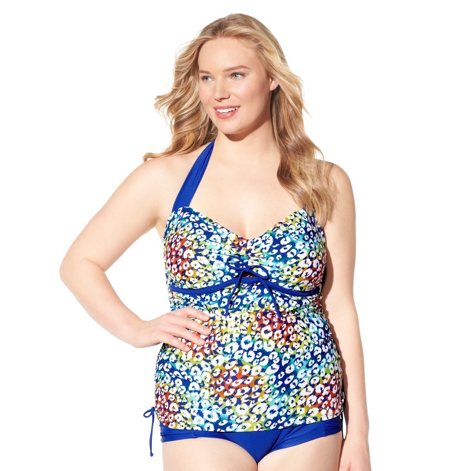 Womens Plus Size Scrunch Front Tankini Swim Top   Cobalt Blue/Multicolor 24W