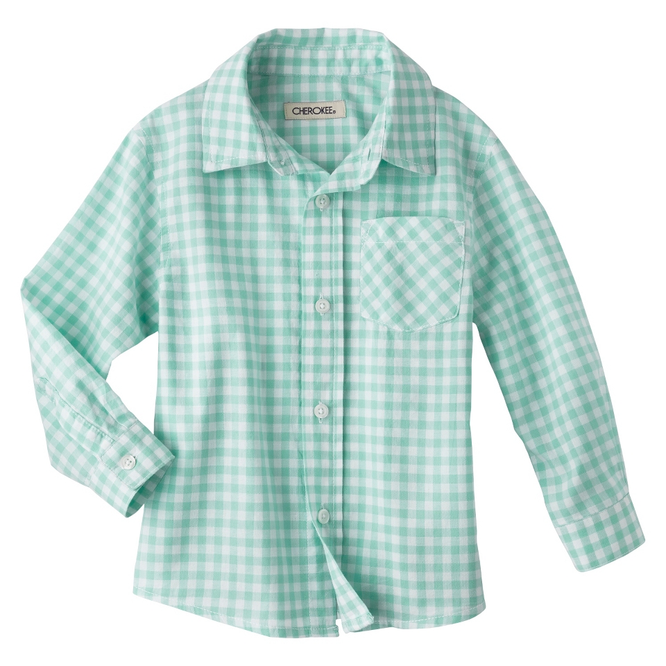 Cherokee Infant Toddler Boys Long Sleeve Plaid Buttondown   Sea Urchin 18 M