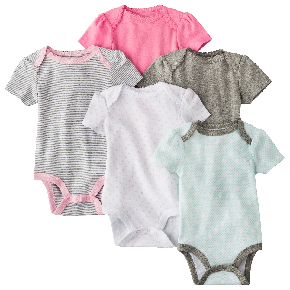 Circo Newborn Girls 5 Pack Short sleeve Bodysuit   Pink/Grey NB