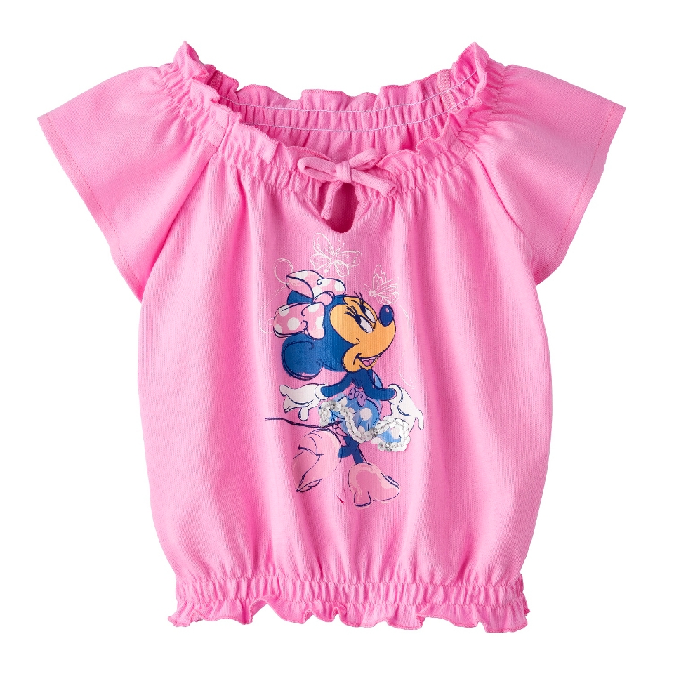 Disney Minnie Mouse Infant Toddler Girls Cap Sleeve Peasant Tee   Pink 18 M