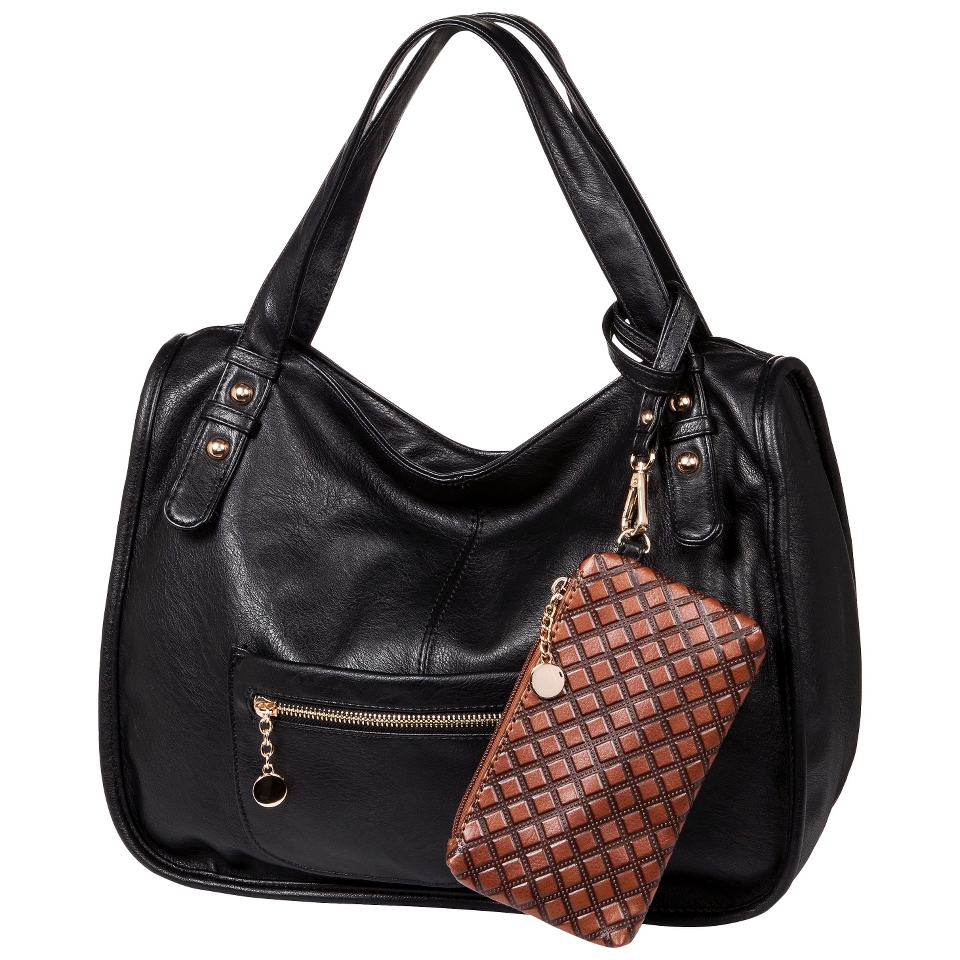 Melie Satchel Handbag with Removable Pouch   Black