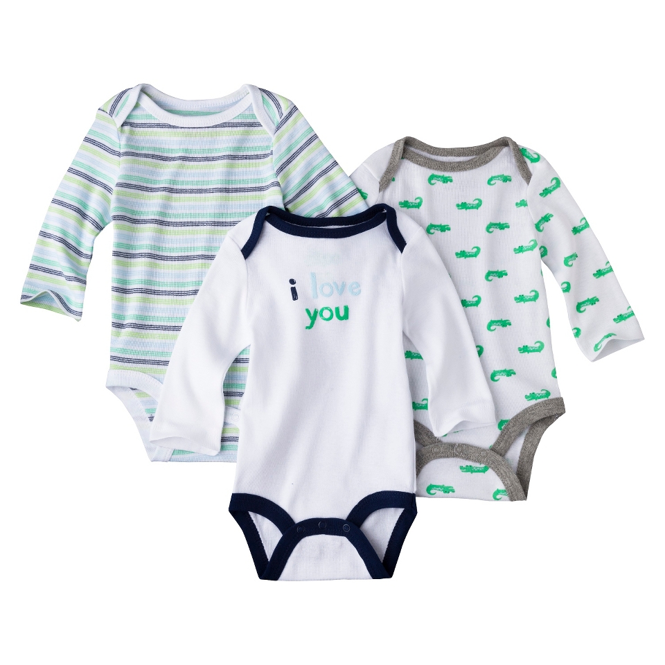 Circo Newborn Boys 3 Pack Long sleeve Bodysuit   White/Green/Blue 18 M