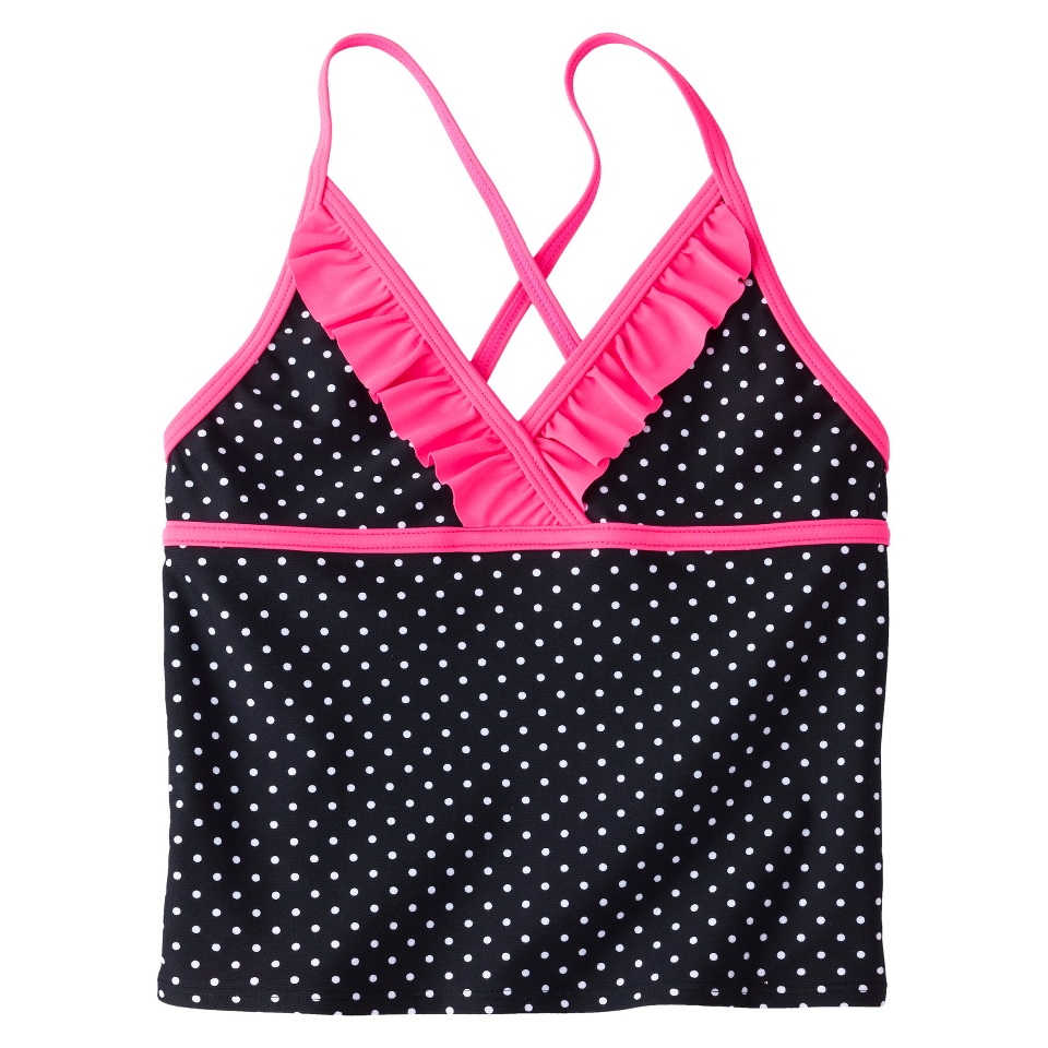 Girls Ruffled Polka Dot Tankini Top   Pink M