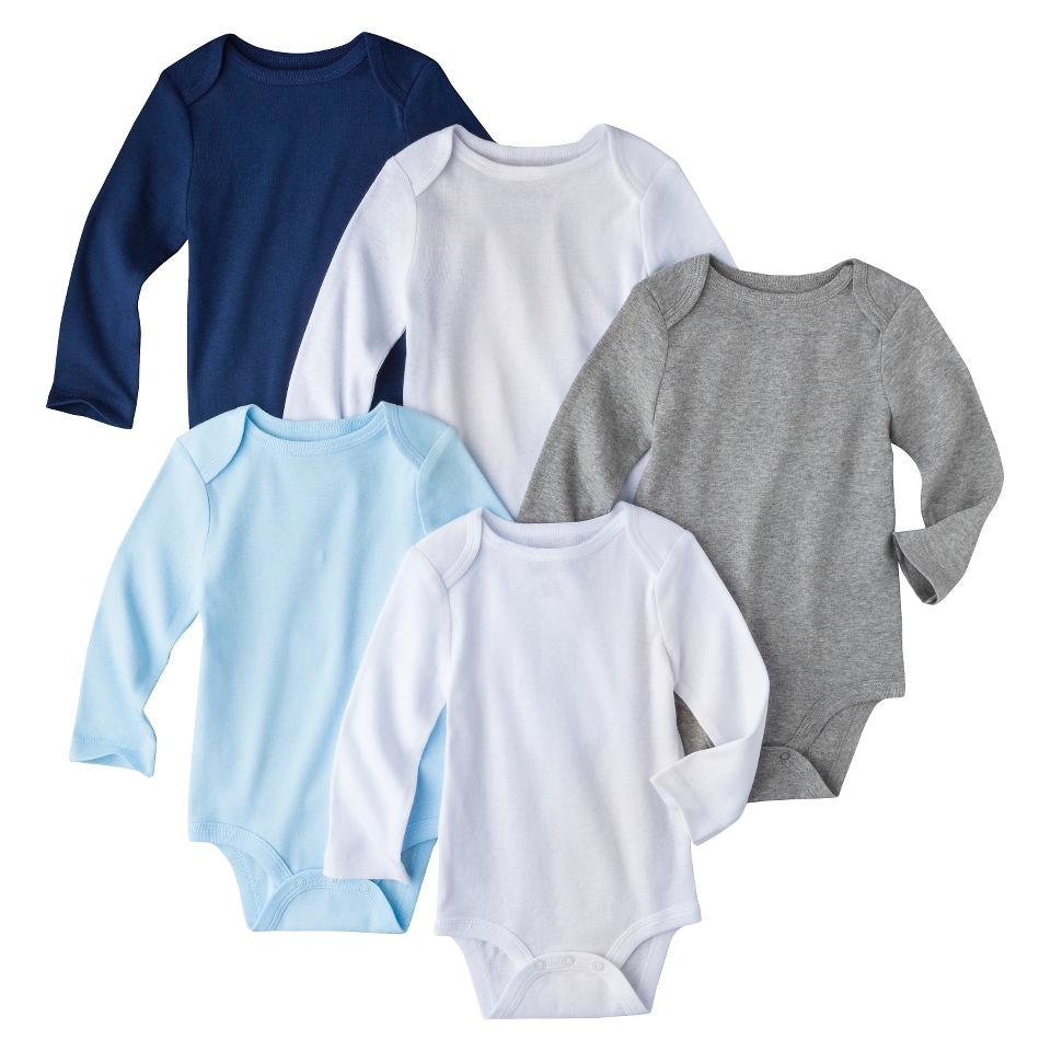 Circo Infant Boys 5 Pack Long sleeve Bodysuit   White/Blue/Grey 0 3 M