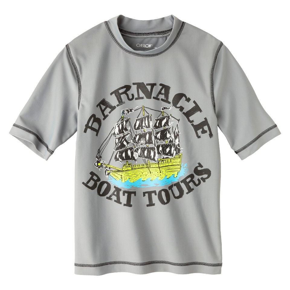 Boys Barnacle Boat Tours Short Sleeve Swim Rashguard   Gray XL