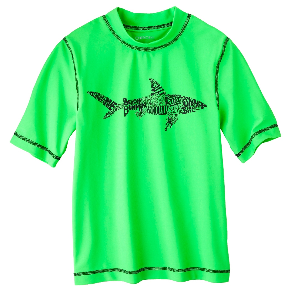 Boys Shark Short Sleeve Swim Rashguard   Green XS