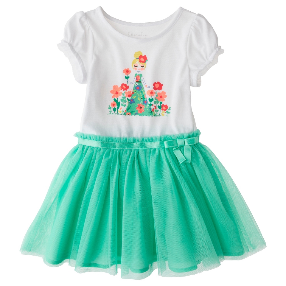 Cherokee Infant Toddler Girls Short Sleeve Empire Dress w/ Tulle Skirt  